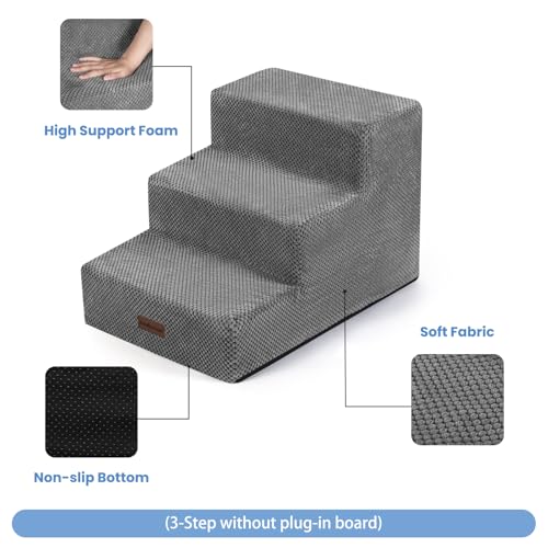 Dog Stairs for Small Dogs (Grey / Wider 3-Step 15.7" H)