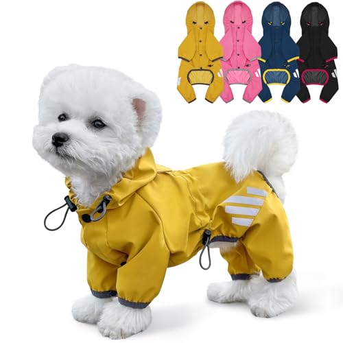 Dog Raincoat Waterproof Dog Rain Jacket with Hood (S(Back Length12'') / Yellow)