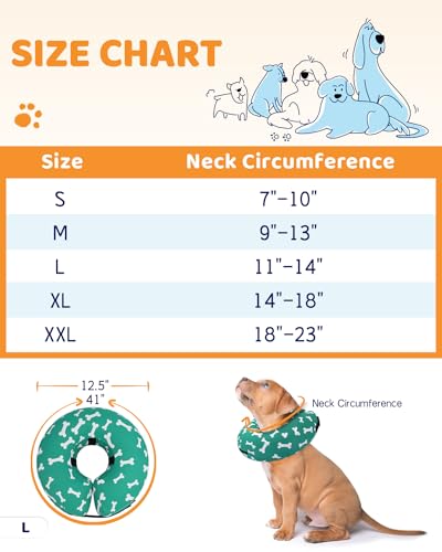 Inflatable Dog Cone Collar Alternative After Surgery (T Bone Green / L(Neck 12"-16"))
