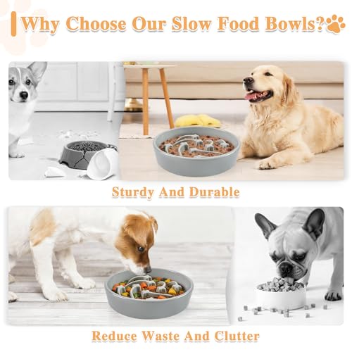 Ceramic Slow Feeder Dog Bowls (Grey-L)