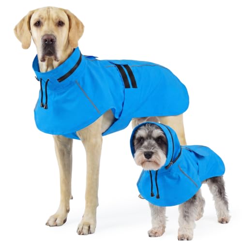 Dog Raincoat Waterproof Dog Rain Jacket with Hood (Blue / Medium)