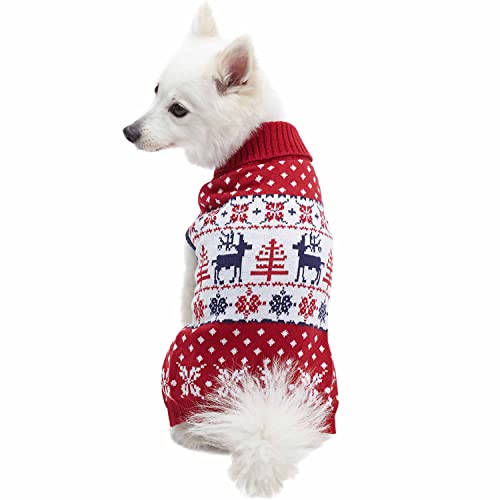 Ugly Christmas Reindeer Dog Sweater Turtleneck Holiday Family Matching Clothes for Dog (8 inch (Pack of 1) / B Design: Dog - Tango Red)