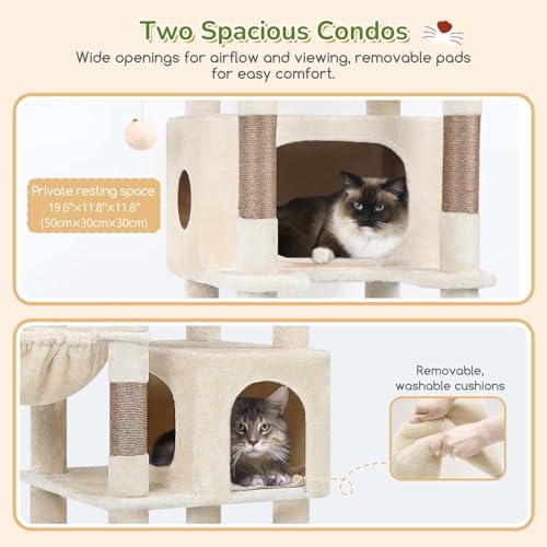 74in Heavy Duty Cat Tree Tower for Indoor Cats Large Adult (Beige / 74inch)
