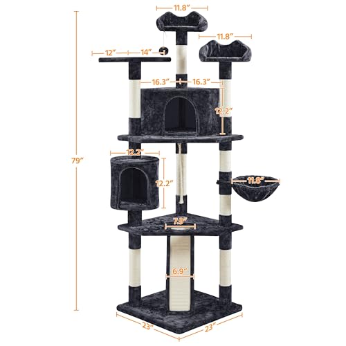 79in Multi Level Cat Tree for Multiple Cats with 9 sisal Posts (Black)