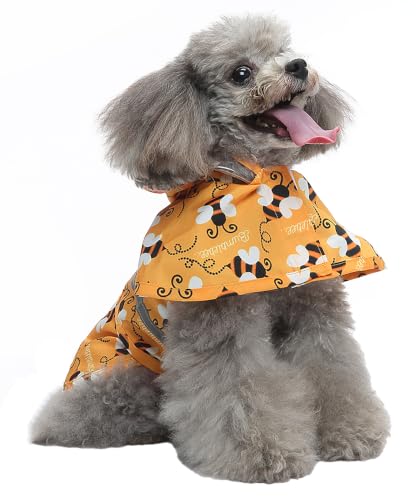 Dog Raincoat Hooded Reflective Waterproof Slicker Poncho (Bee / L(8-9 pound))