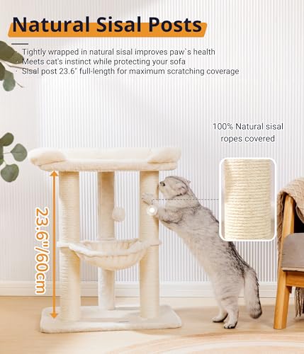 Cat Tree Cat Scratching Posts with Large Bed for Big Cats (Beige)