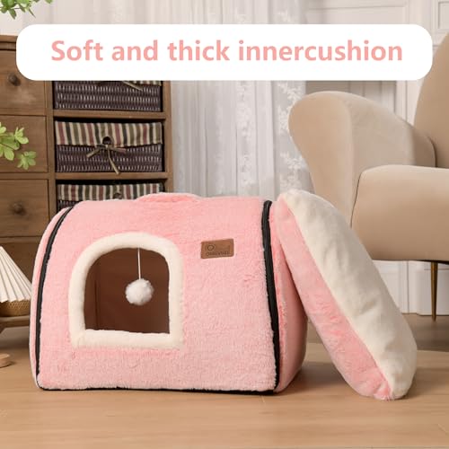 cat Bed cave cat beds for Indoor Cats (M:(17.7"×14.9"×14.9") / Pink)