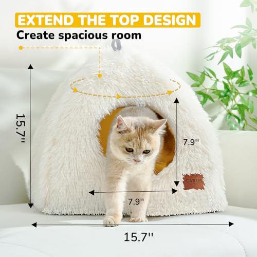 Cat Bed Cat Cave for Indoor Cats (White / M(15.7 x 15.7 x 15.7 Inch))