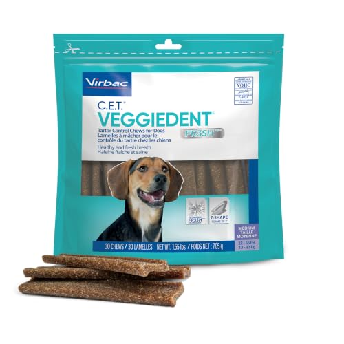 C.E.T. Veggiedent Fr3sh Plaque and Tartar Control Chews for Dogs (Medium 22-66lbs)