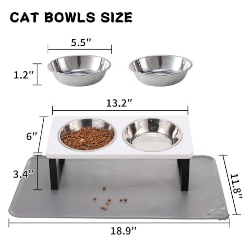 Upgraded Elevated Cat Bowls with Food Mat
