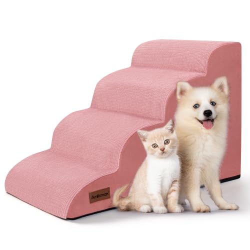 4 Step Dog Stairs for Bed or Couch (Pink / Standard 4-Step 17.4"H)