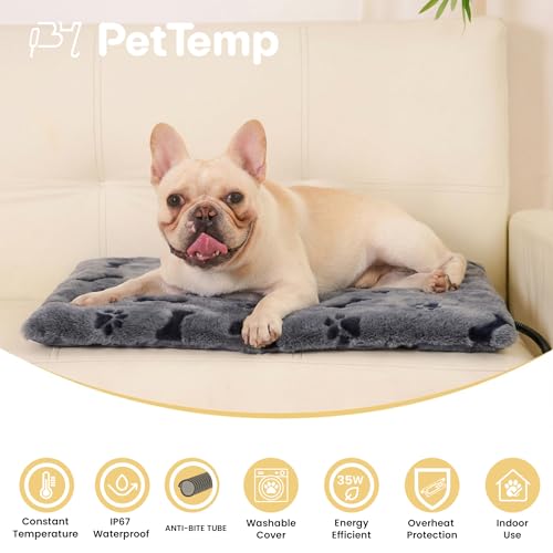 Pet Heating Pad for Cats Dogs Indoor & Sheltered Outdoor Waterproof Heated Cat Bed Heated Dog Bed Chew Resistant Cord Constant Temperature Electric Warming (Grey / Medium: 20" x 16" x 1.3")