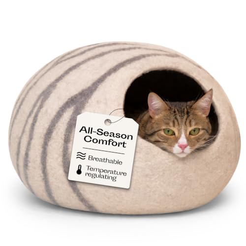Cat Cave Merino Wool Bed for Indoor Cats (Light Gray / Medium)