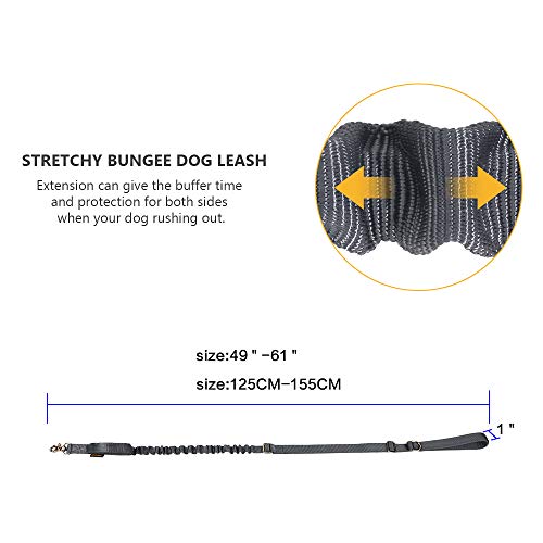 5 6FT Military Bungee Dog Leash Adjustable Elastic (GRY)