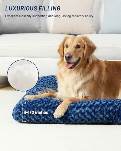 Washable Dog Bed Medium Size Dog Crate Bed Plush Pet Mat 35"x23" Blue (Blue / 35.0"L x 23.0"W x 3.5"Th)