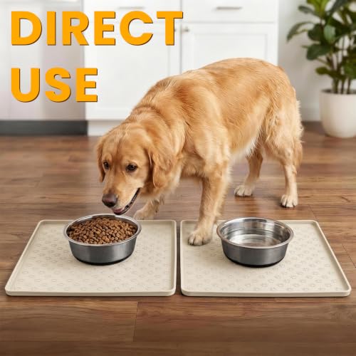 2 Pack Pet Placemat for Dog and Cat (11.8"L x 11.8"W - 2 Pack / Beige)