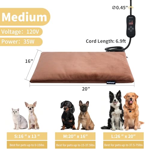 Pet Heating Pad for Cats and Dogs (Brown / M: 20" x 16")