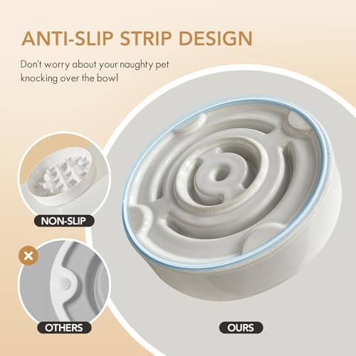 Ceramic Slow Feeder Dog Bowls (1 x White - C / L- 8.2inch / 1.6 Cups)