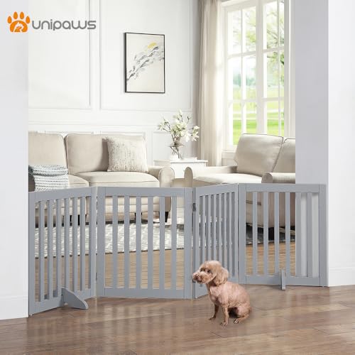 24”H Free Standing Pet Gate for Dog Cat (Gray / 80"W×24"H)