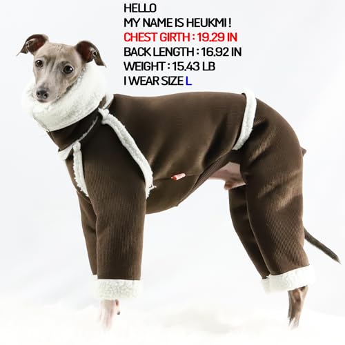 D Doggy Star Italian Greyhound Cold Weather Coat Warm Fleece Corduroy Sweater Turtleneck Onesie Clothes Whippet for Dog (2XL / Corduroy Brown)