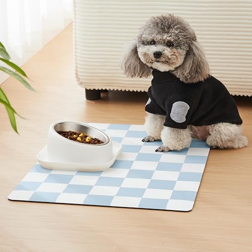 Checkered Dog Feeding Mat (24"L x 16"W / Blue)