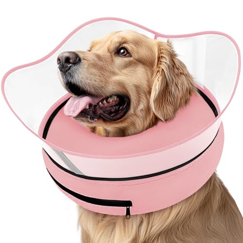 Raised Inflatable Dog Cone Collar to Stop Licking (Solid Pink / XXL(Neck 18.5"-23.5"))