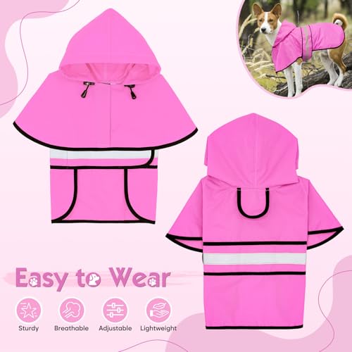 Dog Raincoat Waterproof Dog Rain Jacket Hooded Poncho Slicker (Medium / Pink)