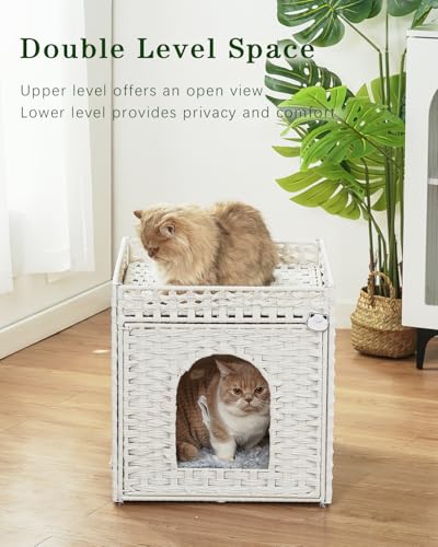 Cat Houses for Indoor Cats Extra Large Double Cat Cave (White / Rectangle-XL)