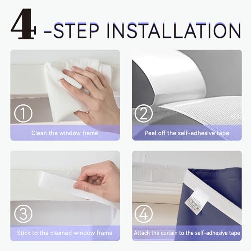 Self Adhesive Curtains for Windows (Navy Blue / 35"W x 71"L (Pack of 1))