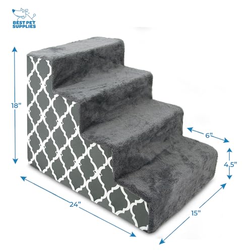 Dog Stairs & Steps (Gray Lattice Print / H: 18 Inches)