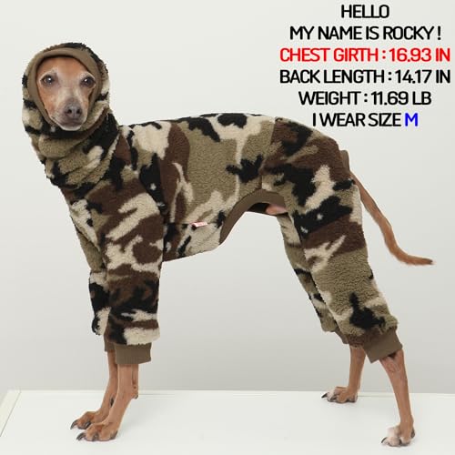 D Doggy Star Italian Greyhound Sweater Turtleneck Outfit Camo Warm Fleece Onesie Clothes Whippet for Dog Coat (S / Flc Green Camo)