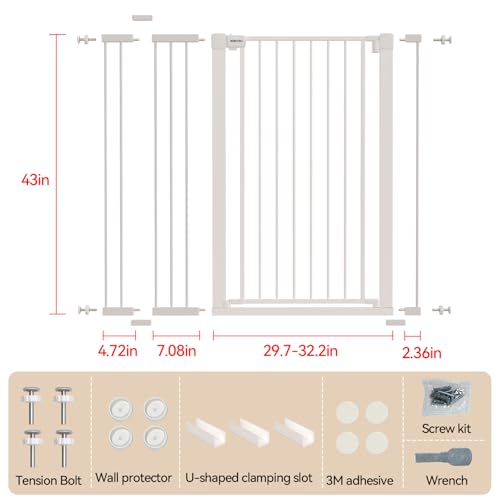 43 inch Tall Safety Dog Gate Adjustable 29.7 (White / 29.7-45.2''W)