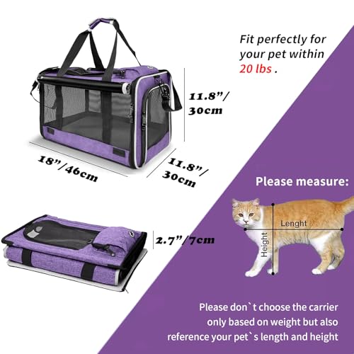 Carrying Bag Yorkie Dog Travel Kennel Ventilated Soft Pet Carrier (Purple / 18.1"L x 11.8"W x 11.8"H)
