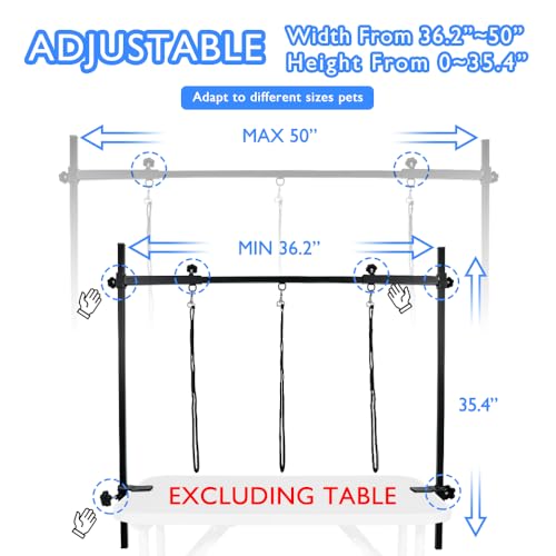 H Shape Dog Grooming Arm Pet Supplies Grooming Table Arm with 3 Noose and Clamp Heavy Duty Aluminum Alloy Frame with 35.4” Adjustable Height and 36.2” ~ 50” Adjustable Width Dog Grooming Kit