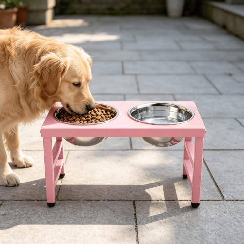 Raised Dog Bowl Stand 10 Inch Tall (Pink-L, Dog Mat / Height:10inch)