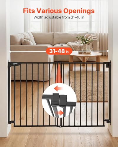 Pet Gate for Stairs (Black / 31-48" Wide x 36" Tall)