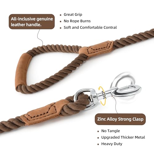 Dog Leash Braided Cotton Rope w (Dark Tan / 48 Inch-1/2")