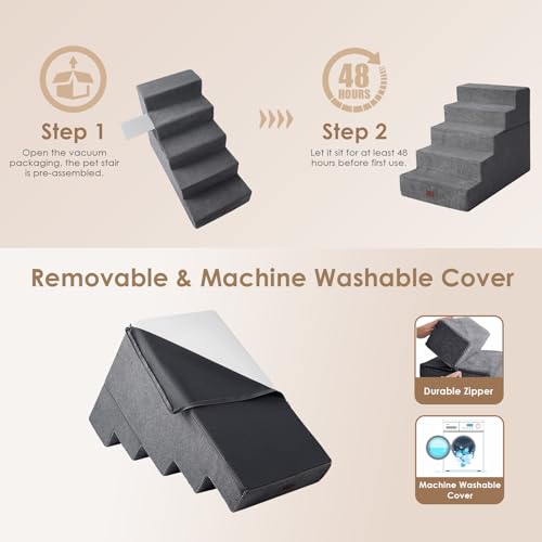Dog Stairs for High Bed 25" H (Grey / Extra Wide 17.7" x 35" x 25")