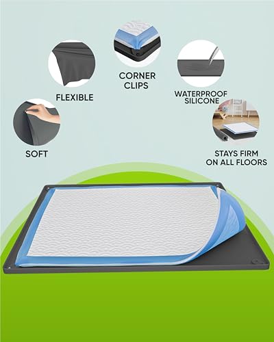 Dog Pee Pad Holder Tray Fits for 11.5” x 17” Pee Pads (17 x 11.5 Inches / Grey)
