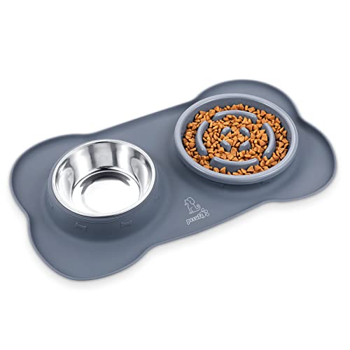 Slow Feeder Dog Bowls to Slow Down Eating (Medium-1¾ Cup/13.5 oz each / Grey)