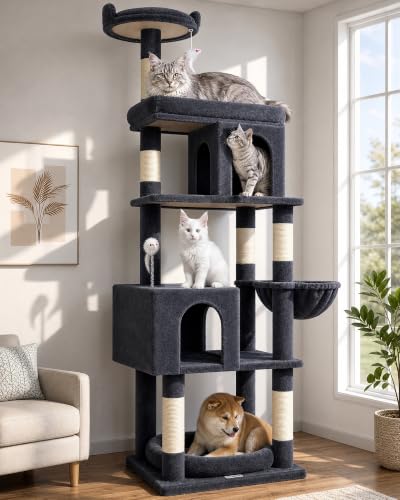S72 Heavy Duty Cat Trees for Large Cats 20 lbs+ (Dark Grey / 72 inch)