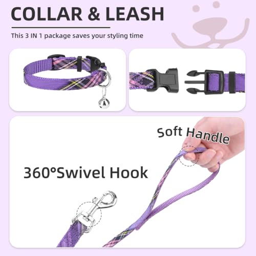Dog Harness Collar and Leash Set No Pull for Small Medium Sized (Purple / M (CHEST 16"-18"))