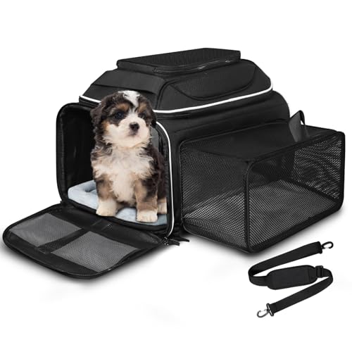 Top and Side Expandable Small Pet Carrier Airline Approved (Black / 18.0"L x 11.0"W x 11.0"H)