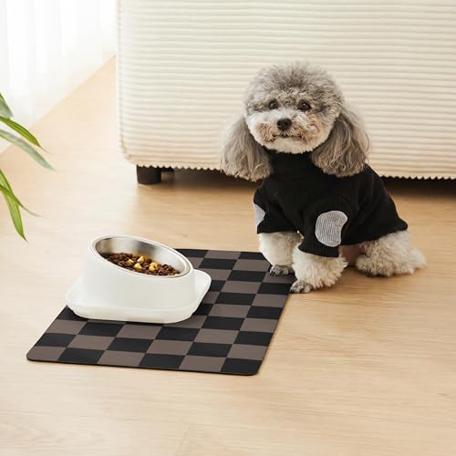 Checkered Dog Feeding Mat (19"L x 12"W / Brown)