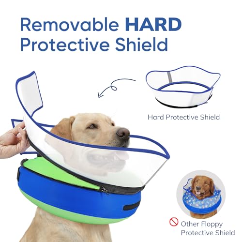 Raised Inflatable Dog Cone Collar to Stop Licking (Smooth Green / S(Neck 7"-9.5"))