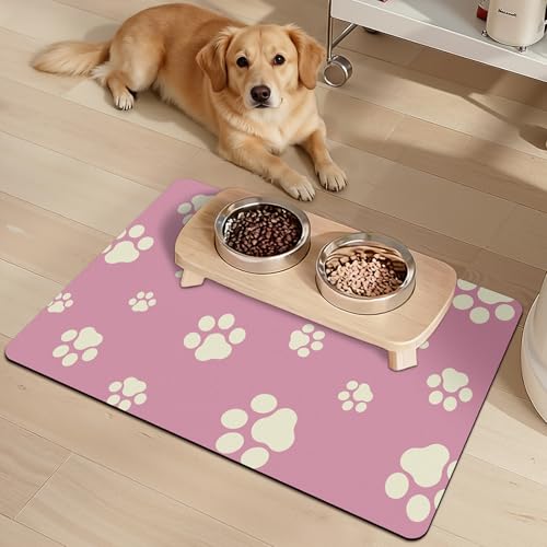 Pet Feeding Mat Dog Cat Food Mat Absorbent No Stains Quick Dry Rubber Bottom Anti (Pink-JY / 12"×20")