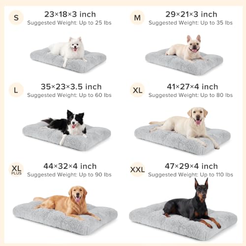 Large Dog Bed Crate Pad (40.0"L x 27.0"W x 4.0"Th / Light Grey)