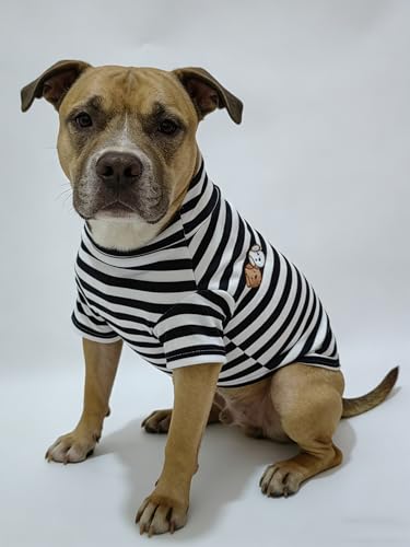 Turtleneck Dog Shirt Cute Doggie Embroidery Super Soft Dog Sweatshirt Stretchy Striped Puppy Pullover for Cats Small Medium Large Dogs (Black Striped / 6X-Large)