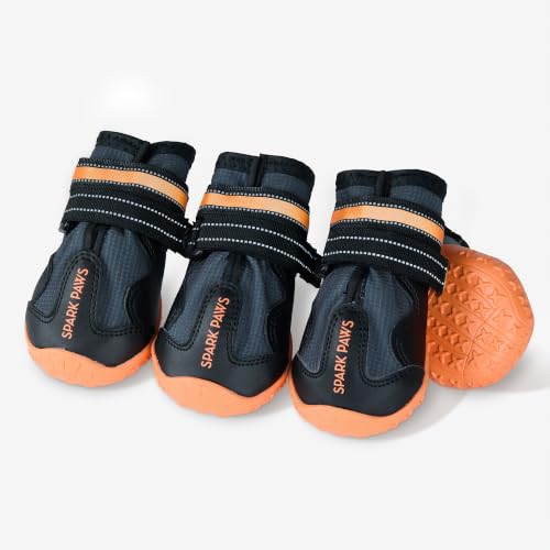 365 Dog Shoes (365 Black Orange / Size 5: 2.4"x2.76"(W*L) (Pack of 4))