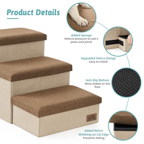 Dog Stairs with Storage (Brown / 28.5"L x 17"W x 16.7"H)